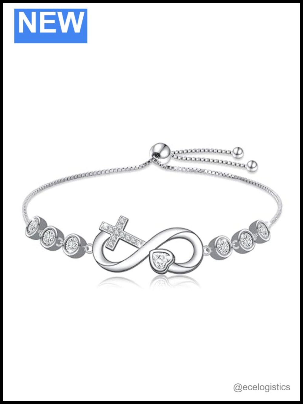 925 Sterling Silver Infinity Heart Bracelet Adjustable Link Chain